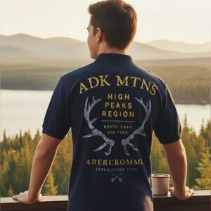 Y2K Abercrombie and Fitch Kids XL Navy Blue 1892 Moose ADK MTNS Polo Shirt